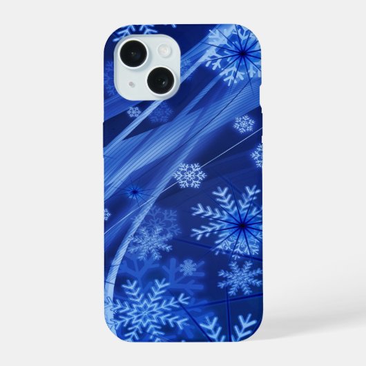 Blaue Schneeflocken iPhone 15 Hülle (Rückseite)