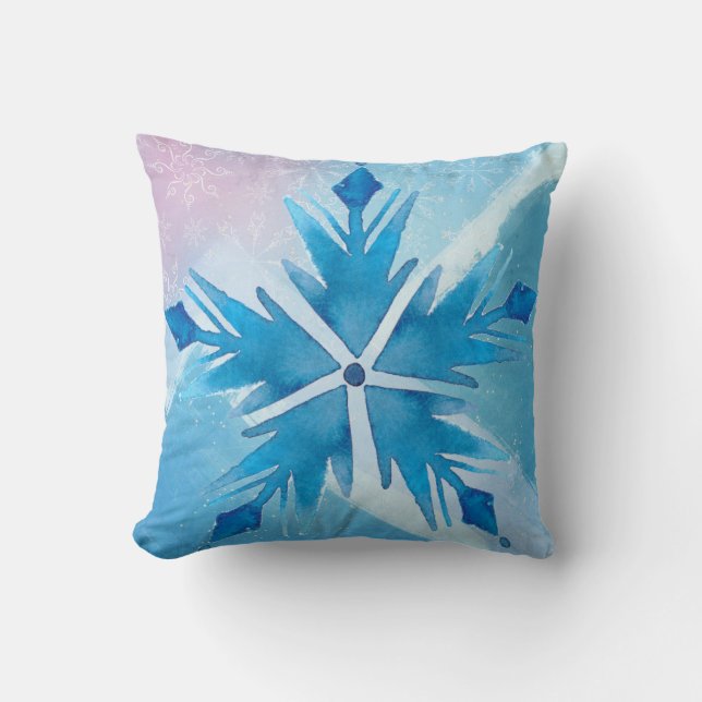 Blaue Schneeflocken Kissen (Vorderseite)
