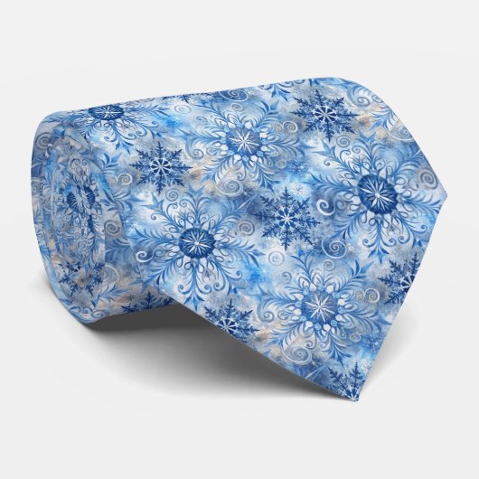 Blaue Schneeflocken Krawatte (Gerollt)