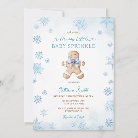 Blaue Schneeflocken Lebkuchen-Baby-Sprinkle Einladung (Vorderseite)