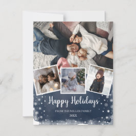 Blaue Schneeflocken mit mehreren Fotos Urlaub Feiertagskarte