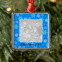 Blaue Schneeflocken Muster Personalisiertes Foto Silbernes Ornament