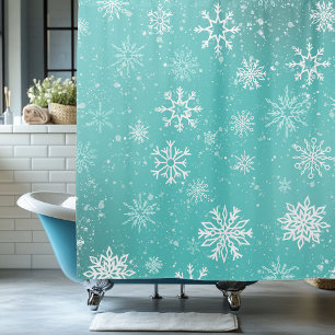Blaue Schneeflocken Muster sanfter Winterfrost Duschvorhang