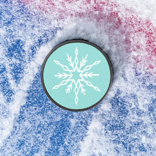 Blaue Schneeflocken Muster Sanfter Winterfrost Eishockey Puck