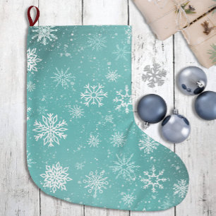 Blaue Schneeflocken Muster sanfter Winterfrost Großer Weihnachtsstrumpf