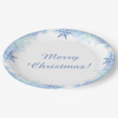 Blaue Schneeflocken Pappteller (Schrägansicht)