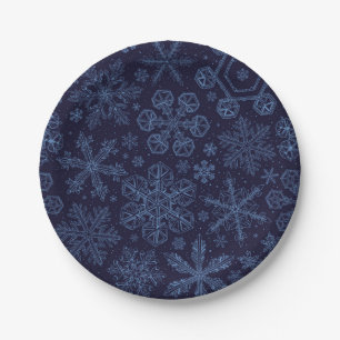Blaue Schneeflocken Pappteller
