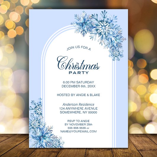Blaue Schneeflocken Party Einladung