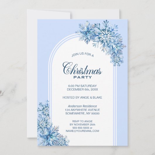 Blaue Schneeflocken Party Einladung (Vorderseite)