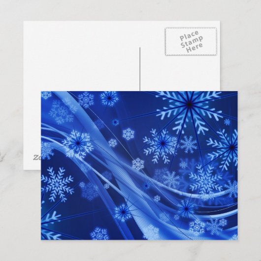 Blaue Schneeflocken Postkarte (Vorne/Hinten)