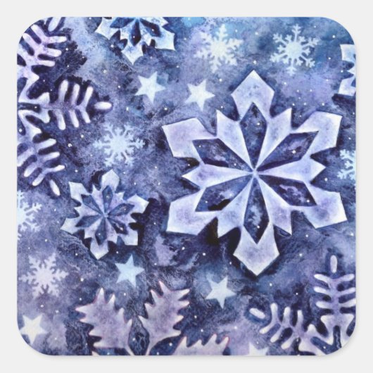 Blaue Schneeflocken Quadratischer Aufkleber (Vorderseite)