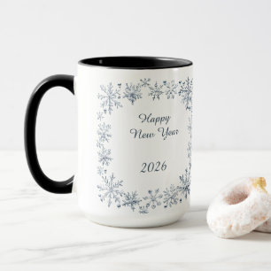 blaue Schneeflocken Rahmen Neujahr 2026 Benutzerde Tasse