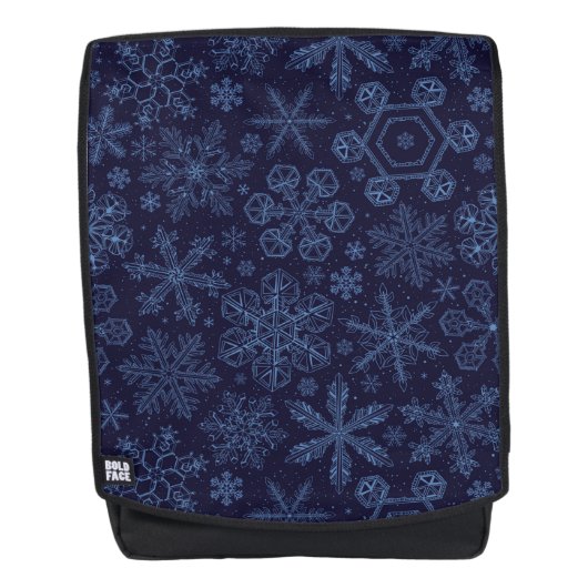 Blaue Schneeflocken Rucksack (Vorderseite)