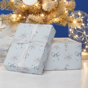 Blaue Schneeflocken Schleifen Zuckerstangen Weihna Geschenkpapier