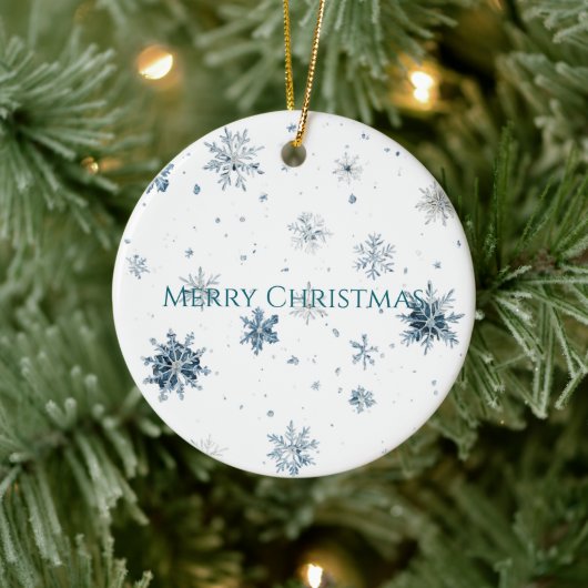 Blaue Schneeflocken Schlittschuhe Weihnachten  Keramik Ornament (Baum)
