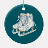 Blaue Schneeflocken Schlittschuhe Weihnachten  Keramik Ornament (Hinten)