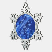 Blaue Schneeflocken Schneeflocken Zinn-Ornament (Rechts)