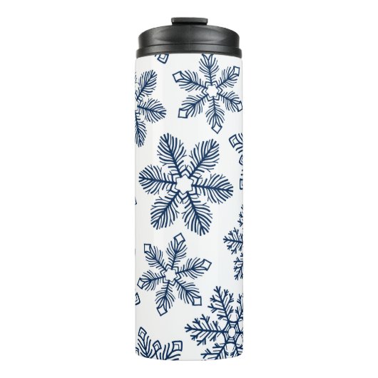 Blaue Schneeflocken Thermosbecher (Vorderseite)