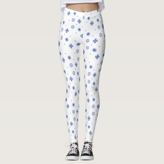 Blaue Schneeflocken überall in Print-Leggings Leggings (Vorderseite)