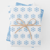 Blaue Schneeflocken und fröhliches Weihnachtsmuste Geschenkpapier Set (Beispiel)
