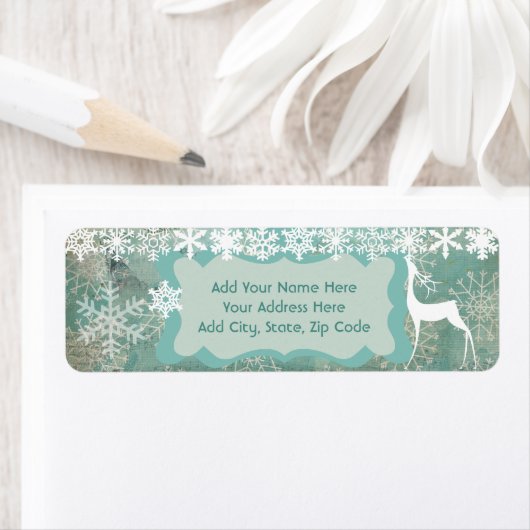 Blaue Schneeflocken und Hirsche Rücksendeadressen- (Insitu)