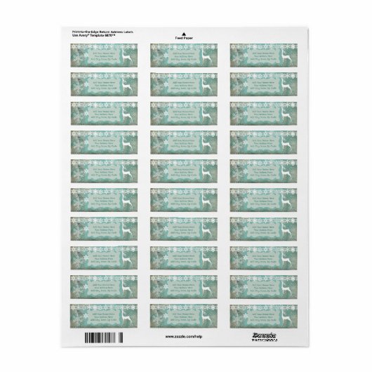 Blaue Schneeflocken und Hirsche Rücksendeadressen- (Vorne)