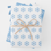 Blaue Schneeflocken und Weihnachtsbaummuster Geschenkpapier Set (Beispiel)