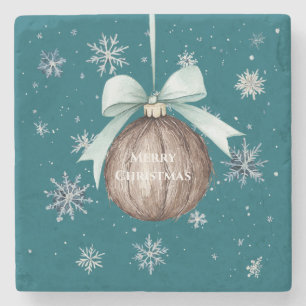 Blaue Schneeflocken Weihnachts-Kokosnuss-Schleife Steinuntersetzer