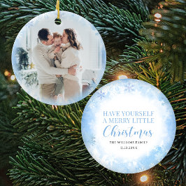 Blaue Schneeflocken Weihnachtsfamilie Foto Ornamen Keramik Ornament
