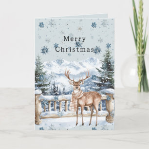 Blaue Schneeflocken Weihnachtshirsche Karte