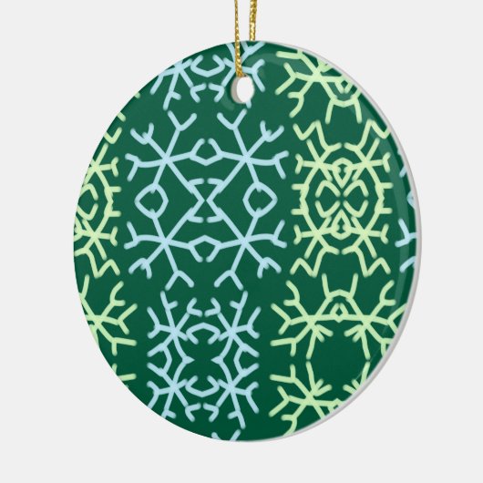 Blaue Schneeflocken Weihnachtsmuster Schneemuster Keramik Ornament (Links)