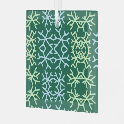 Blaue Schneeflocken Weihnachtsmuster Schneemuster Ornament Aus Glas (Vorderseite links)