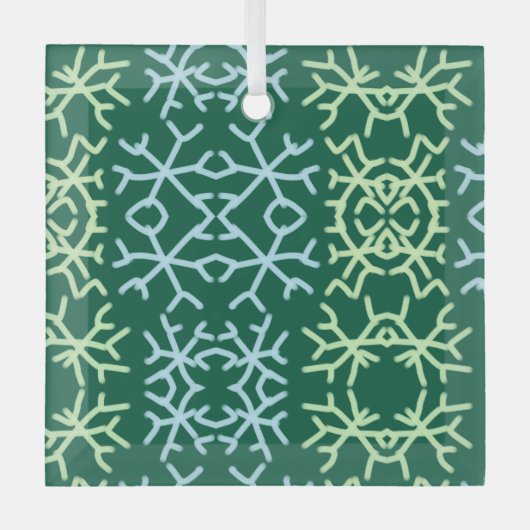 Blaue Schneeflocken Weihnachtsmuster Schneemuster Ornament Aus Glas (Vorderseite)