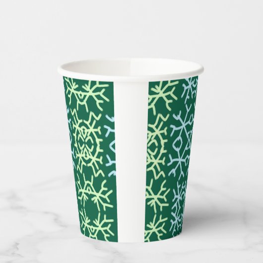 Blaue Schneeflocken Weihnachtsmuster Schneemuster Pappbecher (Links)