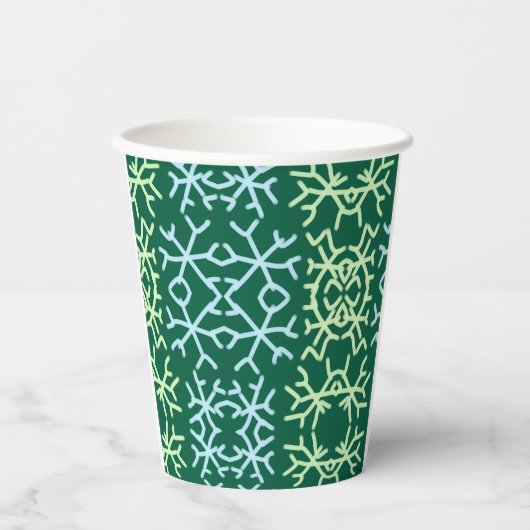 Blaue Schneeflocken Weihnachtsmuster Schneemuster Pappbecher (Vorderseite)