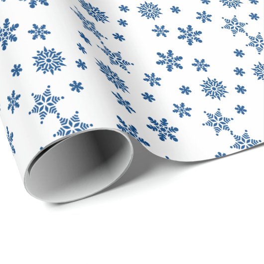 Blaue Schneeflocken Weihnachtswrapping Paper Geschenkpapier (Rolleneckpunkt)