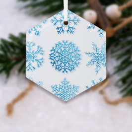 Blaue Schneeflocken Weiße Weihnachten Ornament Aus Glas