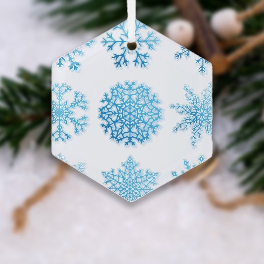 Blaue Schneeflocken Weiße Weihnachten Ornament Aus Glas