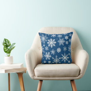 Blaue Schneeflocken Winter Kissen