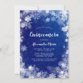 Blaue Schneeflocken Winter Wonderland Quinceanera Einladung (Vorderseite)