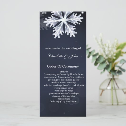 Blaue Schneeflocken Winterhochzeiten Programm (Stehend Vorderseite)