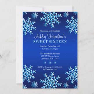 Blaue Schneeflocken Winterwonderland Süß 16 Einladung