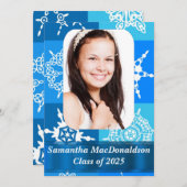 Blaue Schneeflockenmuster Foto Abschluss Einladung (Vorne/Hinten)