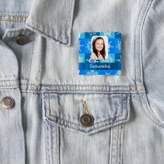 Blaue Schneeflockenmuster-Vorlage Button (Beispiel)