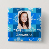 Blaue Schneeflockenmuster-Vorlage Button (Vorderseite)