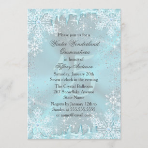 Blaue Schneeglanz-Winter-Wunderland-Quinceanera Einladung