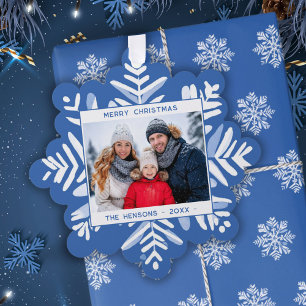 Blaue Schneeglöckchen Frohe Weihnachten Familienfo Ornament Karte