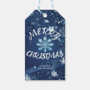 Blaue Schneeglöckchen Frohe Weihnachten Geschenk-A Geschenkanhänger