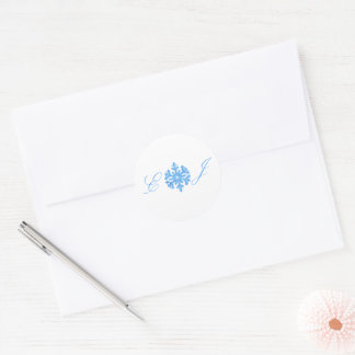 Blaue Schneeglöckchen Winterhochzeit Runder Aufkleber