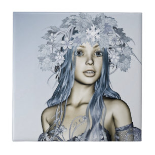 Blaue Schneejungfrau Winterfantasie-Porträt Fliese